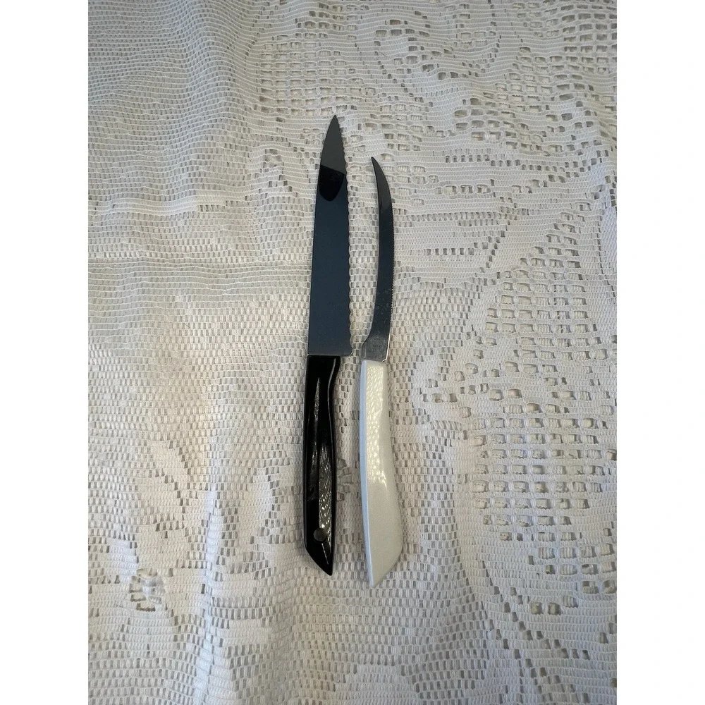 VTG EKCO Stainless Steel USA Steak Knives Black & White Handles 2 Styles